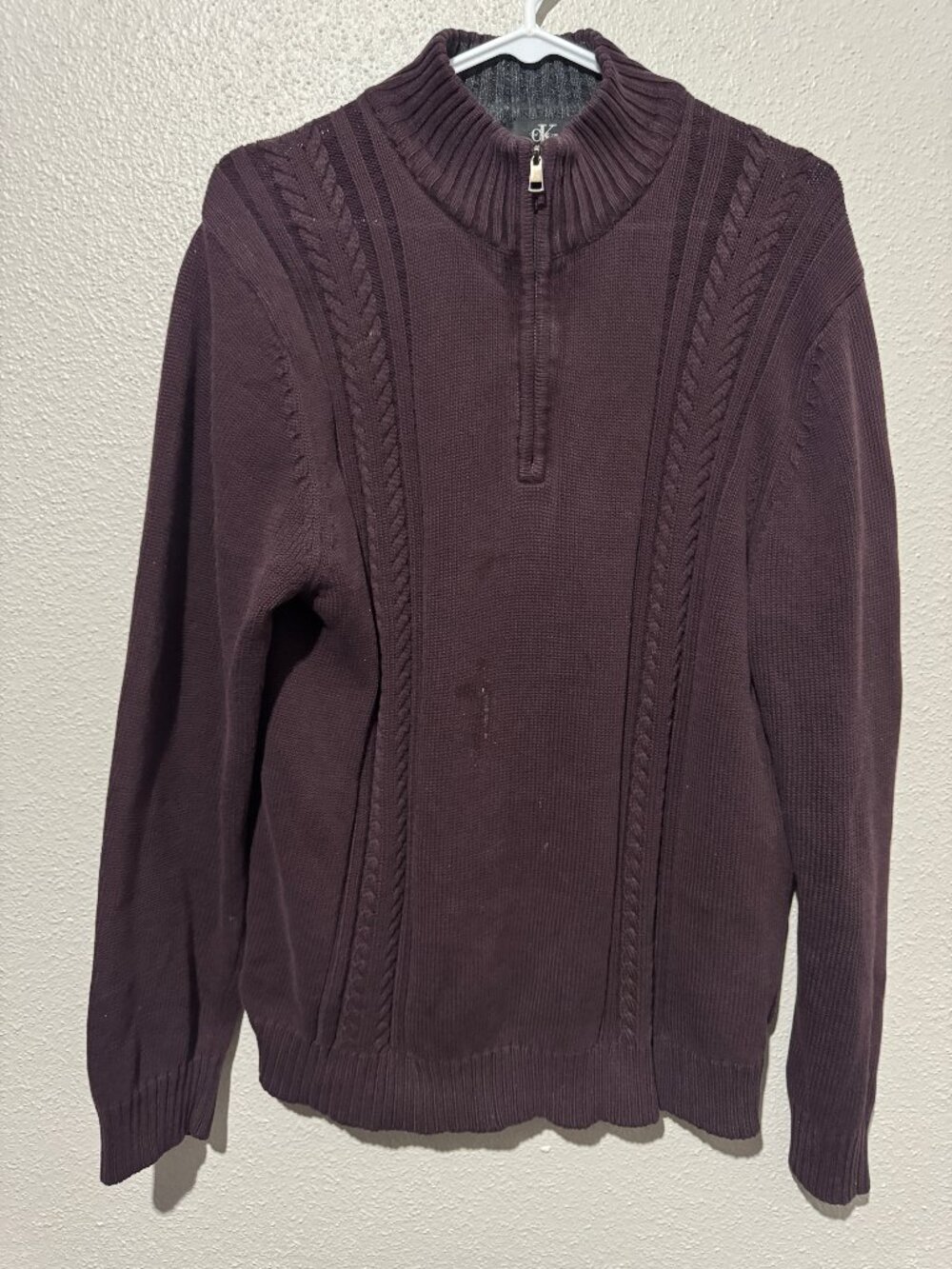 Calvin Klein Jeans Brown Cable Knit Quarter Zip Sweater 100% Cotton M